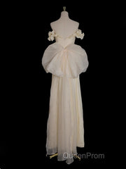 Light Yellow A-Line Satin Off-Shoulder Tulle Long Evening Prom Dresses Graduation Evening Prom Dresses Wedding Dresses