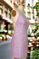 Lilac Homecoming Dresses Sheath/Column Ruched V-neck Sleeveless Short/Mini Dresses