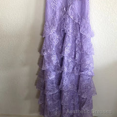 Lilac Lace Long prom dress Evening Gown Party Dress