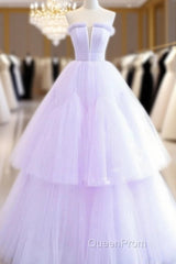Lilac Purple Strapless Tulle Sheer A Line Evening Prom Dresses