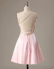 Cute Short Pink Evening Dress With Pocket Short Pink Formal Graduation Cocktail Dress, Pink Cocktail Dress
