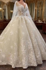 Long A-line Bateau Appliques Lace Sequins Tulle Wedding Dresses