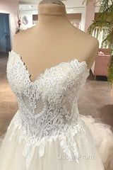 Long A-Line Sweetheart Backless Tulle Appliques Lace Wedding Dresses
