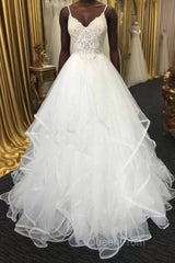 Long A-line Sweetheart Spaghetti Straps Lace Tulle Wedding Dresses