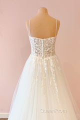 Long A-Line Sweetheart Tulle Appliques Lace Wedding Dresses