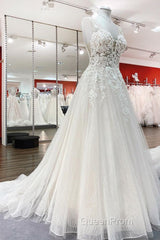 Long A-line Sweetheart Tulle Open Back Wedding Dresses