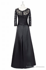 Long Black A Line Mother Of The Bride Dress