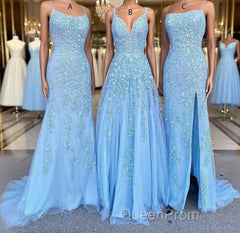 Long Evening Prom Dresses with Applique,8th Graduation Dresses School Dance Sky Blue Formal Dresses