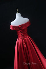 Long Red Satin Evening Prom Dresses Off The Shoulder Evening Gowns