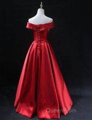 Long Red Satin Evening Prom Dresses Off The Shoulder Evening Gowns