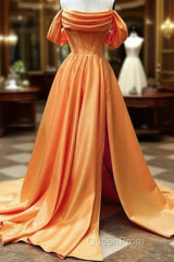 Long Satin Corset Evening Prom Dresses Off The Shoulder Side Split