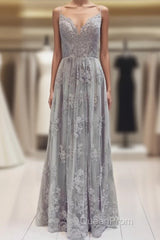 Long Silver Tulle Bridesmaid Dresses Lace Appliques