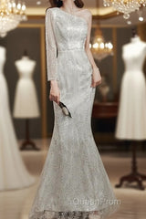 Long Sleeve Sequin Champagne Evening Prom Dresses