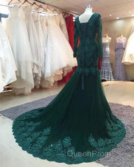 Long Sleeves V-neck Lace Evening Prom Mermaid Dresses,Women Evening Dresses