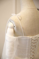 Long Sleeves White Tulle Evening Prom Wedding Dresses, Long Sleeves White Tulle Formal Evening Dresses