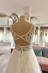 Long Sweetheart A-Line Tulle Appliques Lace Wedding Dresses