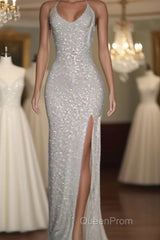 Long White Sequin Evening Prom Dresses Cross Back Halter Evening Gown