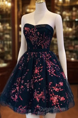 Lovely Black Sweetheart Short Homecoming Dresses, Black Evening Prom Dresses