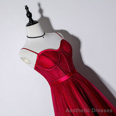 Lovely Dark Red Sweetheart Tulle Prom Dress, Wine Red Evening Dress Homecoming Dress