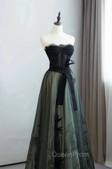 Lovely Green And Black Sweetheart Long Evening Dresses, A-Line Evening Prom Dresses Party Dresses