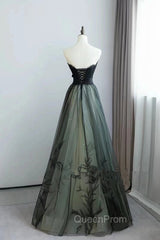 Lovely Green And Black Sweetheart Long Evening Dresses, A-Line Evening Prom Dresses Party Dresses