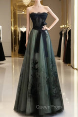 Lovely Green And Black Sweetheart Long Evening Dresses, A-Line Evening Prom Dresses Party Dresses