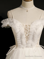 Lovely Ivory Sweetheart Beaded Tullle Homecoming Dress Party Dress, Short Prom Dresss