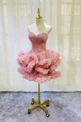 Lovely Pink Sweetheart Beaded Short Cocktail Dresses, Pink Homecoming Dresses Party Dresses