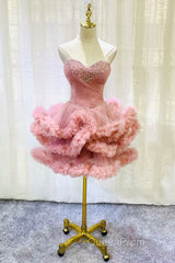 Lovely Pink Sweetheart Beaded Short Cocktail Dresses, Pink Homecoming Dresses Party Dresses