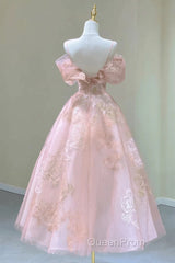 Lovely Pink Tea Length Straps Tulle Formal Dresses, Pink Tea Length Evening Prom Dresses