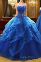 Lovely Royal Blue Tulle Evening Prom Dresses, Blue Sweet 16 Dresses