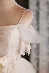 Lovely Spaghetti Strap Tulle Short Evening Prom Dresses, Light Champagne A-Line Evening Party Dresses