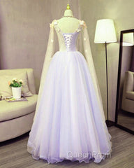 Lovely Tulle Lavender Long Formal Dresses With Lace Applique, Sweet 16 Dresses