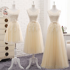 Lovely Tulle Light Champagne Bridesmaid Dress, Long Party Dress