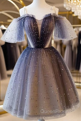 Lovely Tulle Offshoulder Short Evening Prom Dresses, Lace Up Homecoming Dresses