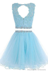 Lovely Two Piece Tulle with Lace Applique, Short Prom Dress