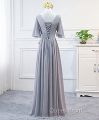 Simple V Neck Chiffon Long Evening Prom Dresses, Bridesmaid Dresses