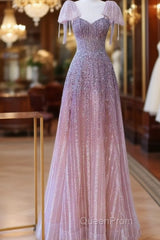 Luxurious A Line Straps Long Evening Prom Dresses