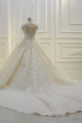 Luxurious Ball Gown Long Sleevess Lace Applqiues Beadings Wedding Dresses