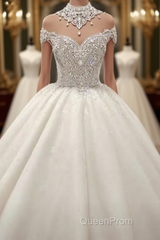 Luxurious High Neck Crystal Beading Ball Gown Wedding Dresses