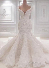 Luxurious Off the Shoulder Mermaid Wedding Dresses New Arrival Lace AppliquesBridal Gowns