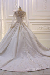 Luxurious White Long Sleevess Appliques Beadings Wedding Dresses