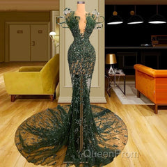 Luxury See Through Beaded Evening Prom Dresses Bodycon Sexy Evening Prom Evening Dresses