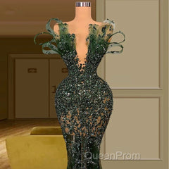 Luxury See Through Beaded Evening Prom Dresses Bodycon Sexy Evening Prom Evening Dresses