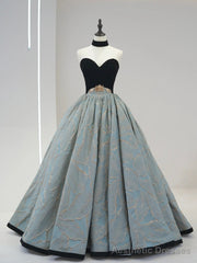 Beautiful Strapless Jacquard Floor Length Prom Dresses, A-Line Sweetheart Neck Formal Dresses