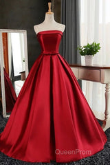 Maroon Satin Strapless Ball Gowns Quinceanera Dresses