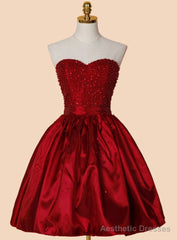 Marvelous A-line Sweetheart Above-knee Red Stretch Satin Homecoming Dress with Beading