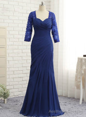 Mermaid 3/4 Sleeves Lace Long Chiffon Mother Of The Bride Dresses