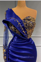 Mermaid Asymmetrical Sequined Floor-length Appliques Lace With Side Train Evening Prom Dresses