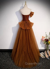 Mermaid Brown Tulle Satin Strapless Long Party Dresses Formal Dresses Evening Prom Dresses